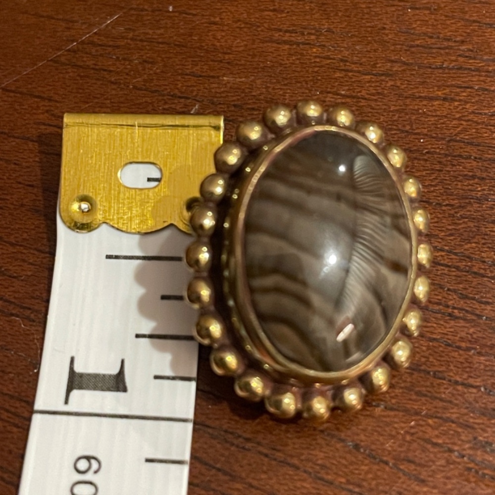 Vintage Stephen Dweck Serpentine Jade/Bronze Bezel Earring ClipOn Oval Boho